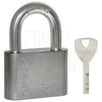 Замок навесной Fuaro (Фуаро) PL-15-50 Nickel диск. 4 кл. БЛИСТЕР