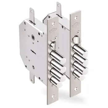 Замок Elbor (Эльбор) врезной сувальдный с задвижкой и защёлкой Гранит 1.06.42 (левый) с тягами, 5 кл. /24376/