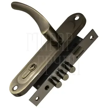 Замок врезной Punto (Пунто) цилиндровый с защёлкой в комплекте с дверной ручкой KIT P15 4061/3 CRONA AB (бронза) 5 кл.