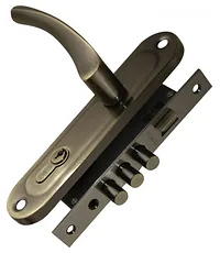 Замок врезной Punto (Пунто) цилиндровый с защёлкой в комплекте с дверной ручкой KIT P15 4061/3 CRONA AB (бронза) 5 кл.