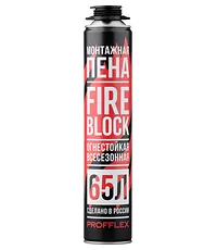 Пена монтажная PROFFLEX FIRE BLOCK 65л всесезонная под пистолет