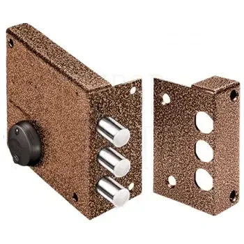 Замок Elbor (Эльбор) накладной Кремень 1.04.61.КМА никель сув. 3 риг. зап. коробка медный антик