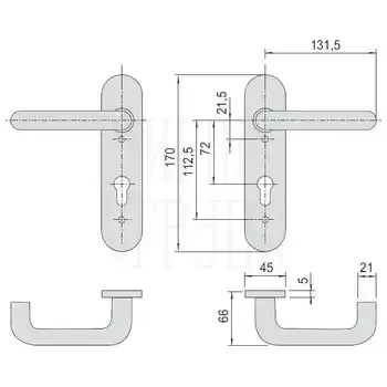 Комплект ручек на планке с отверстием под цилиндр CISA 07070.26.0