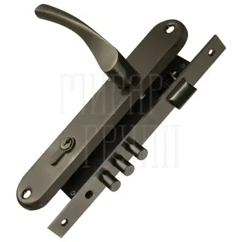 Замок врезной Punto (Пунто) цилиндровый с защёлкой в комплекте с дверной ручкой KIT P90 4585/3 CRONA AB (бронза) 5 кл.