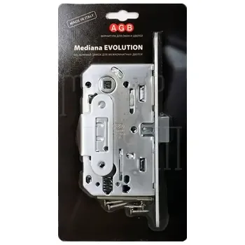 Защелка тихая AGB Mediana Evolution под цилиндр с отв. планкой и крепеж (BOX)
